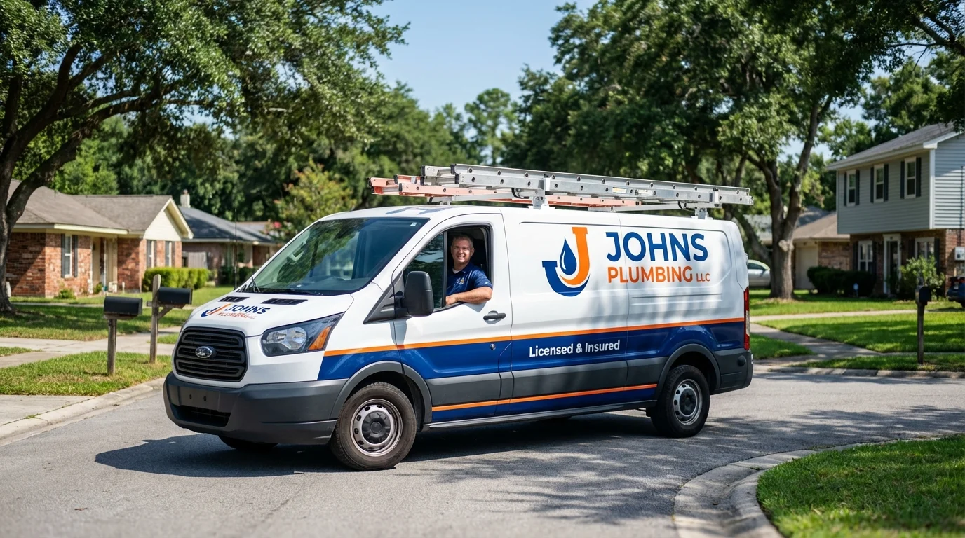 Johns Plumbing LLC service van in Cambria Heights, NY
