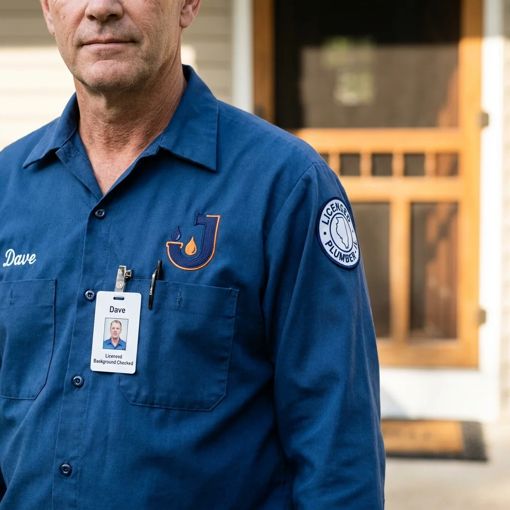 Licensed plumber showing ID badge in Cambria Heights, NY
