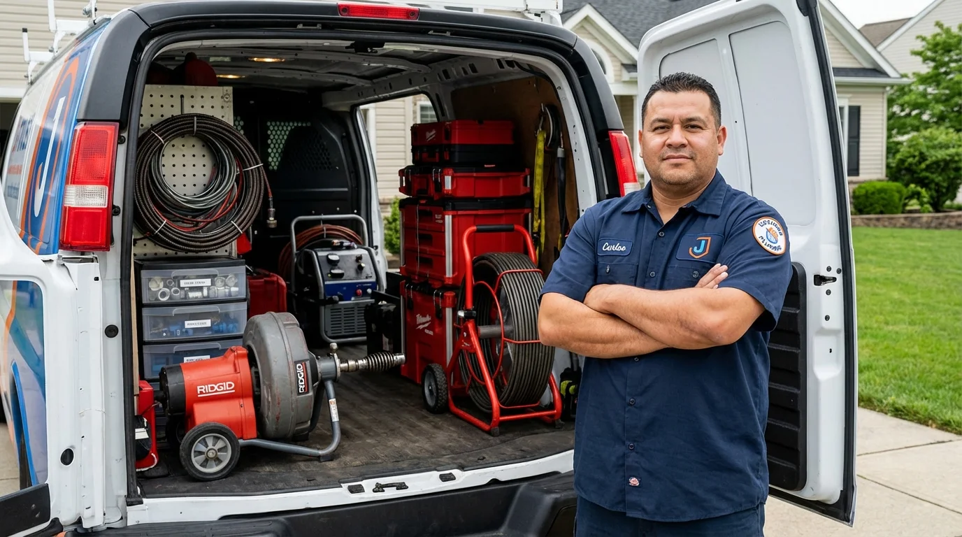 Professional drain cleaning equipment and Johns Plumbing LLC plumber in Cambria Heights