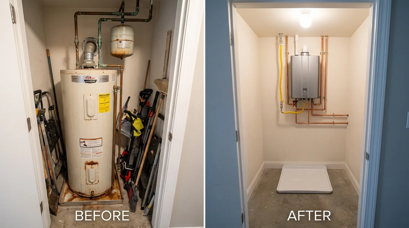 Tank water heater versus wall-mounted tankless unit comparison for Cambria Heights, NY homeowners