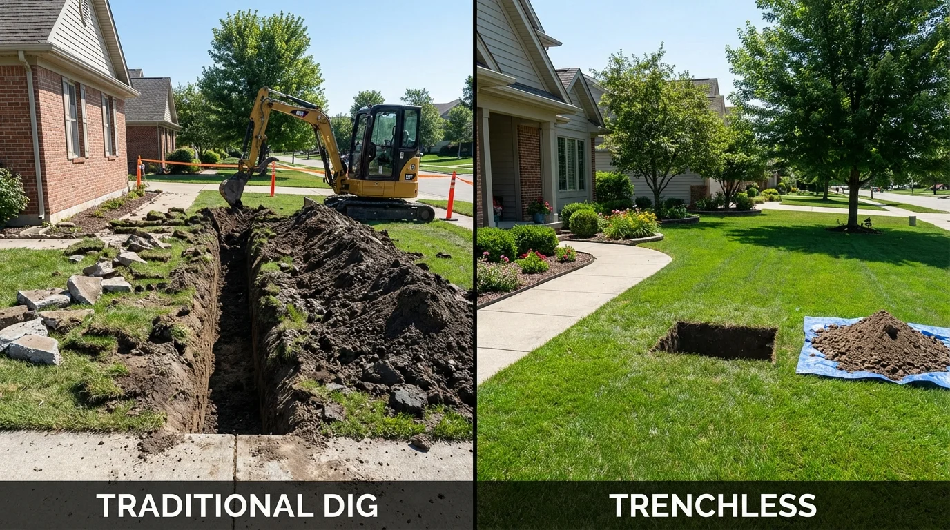 Trenchless sewer repair with minimal yard damage versus traditional excavation in Cambria Heights, NY